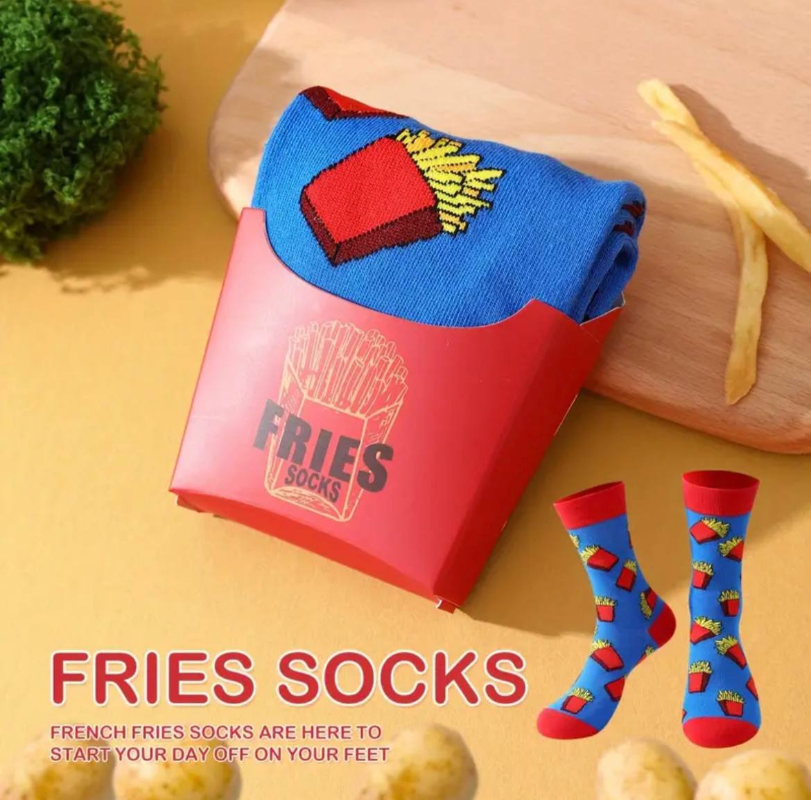 Mid-Calf Socks with French Fries Pattern