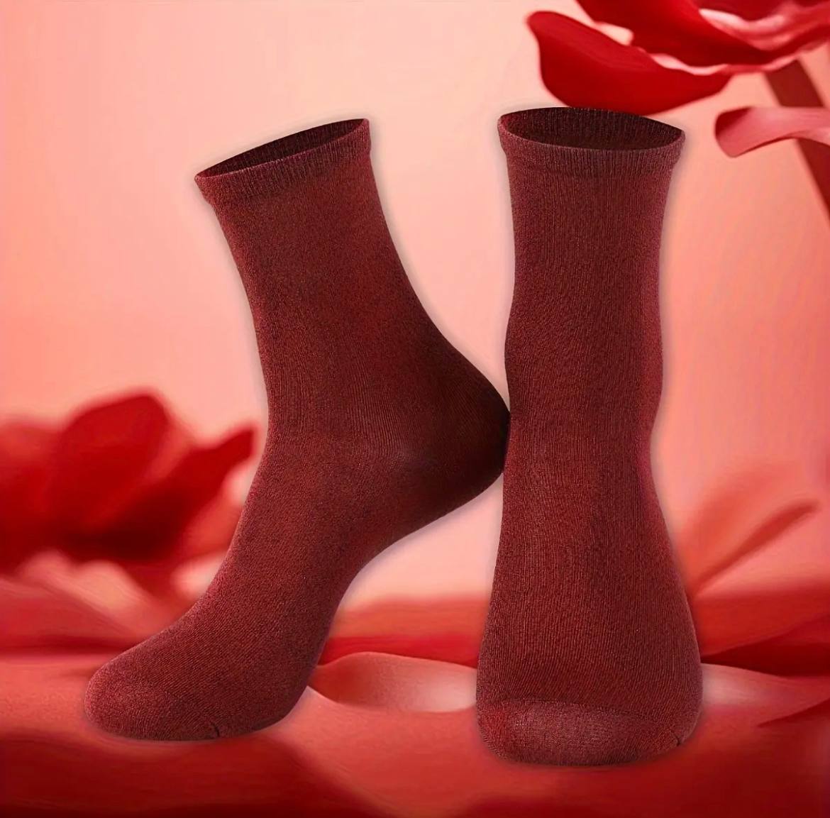 Red Rose Pattern Mid-Calf Socks