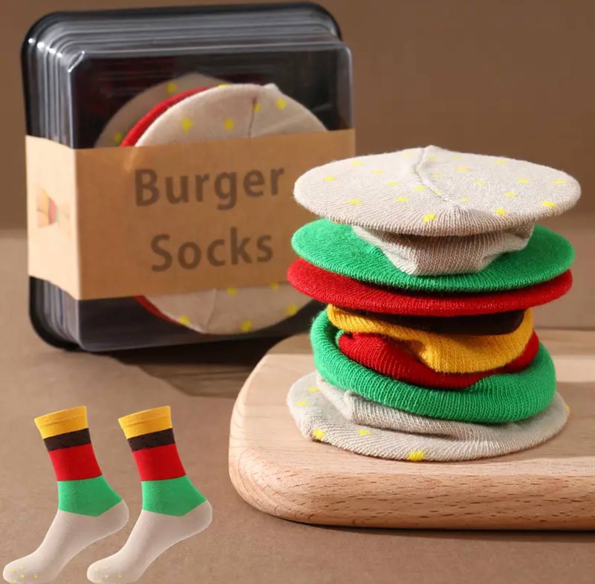 Mid-Calf Burger Pattern Socks