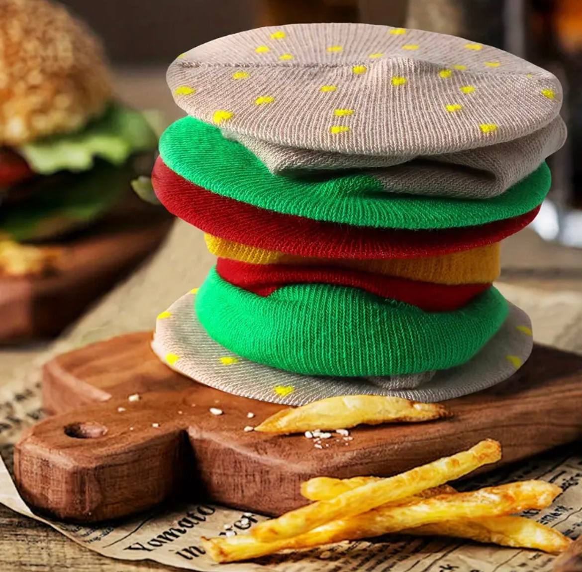 Mid-Calf Burger Pattern Socks