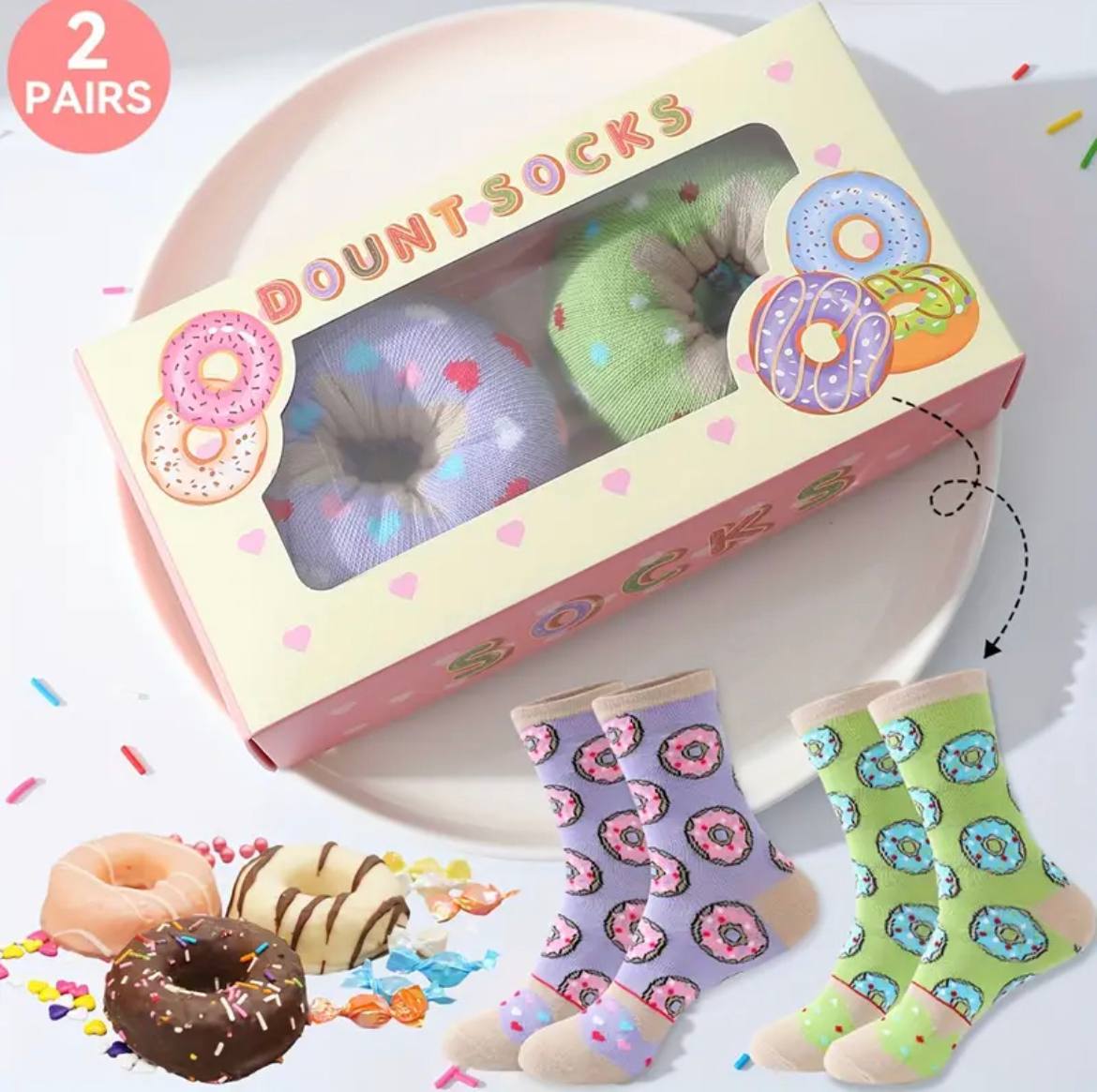 Donut Pattern Mid-Calf Socks